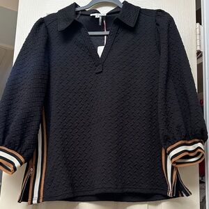 Entro Black Blouse with Orange and White Stripes